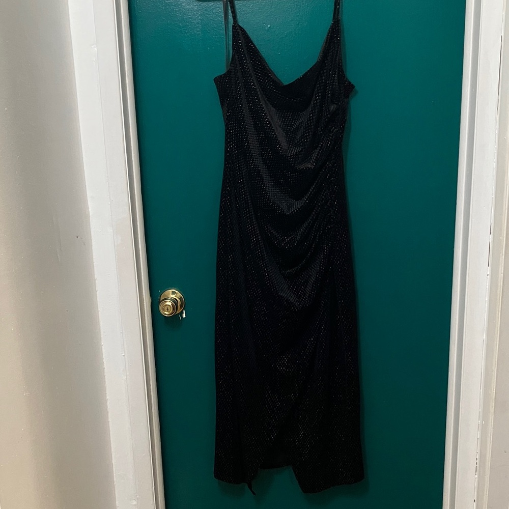 SALE Black Velvet with Silver Thread Mini Dress